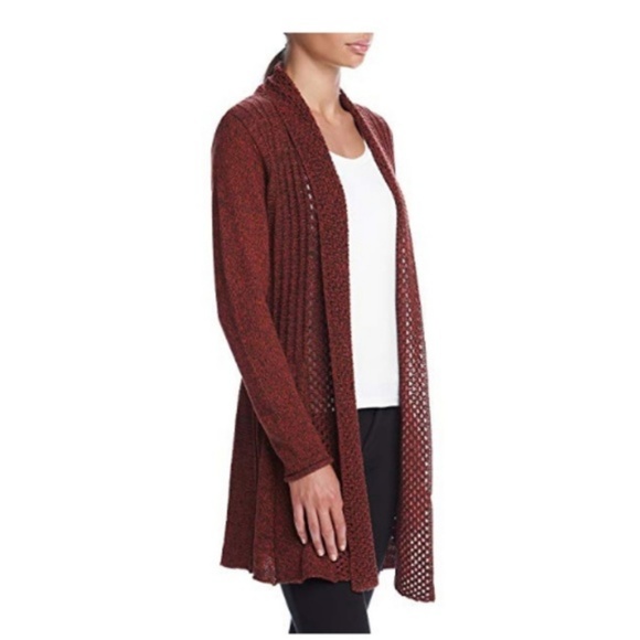 NWT Studio Works Cardigan Sz S Open Knit Red/Brown - Picture 3 of 8